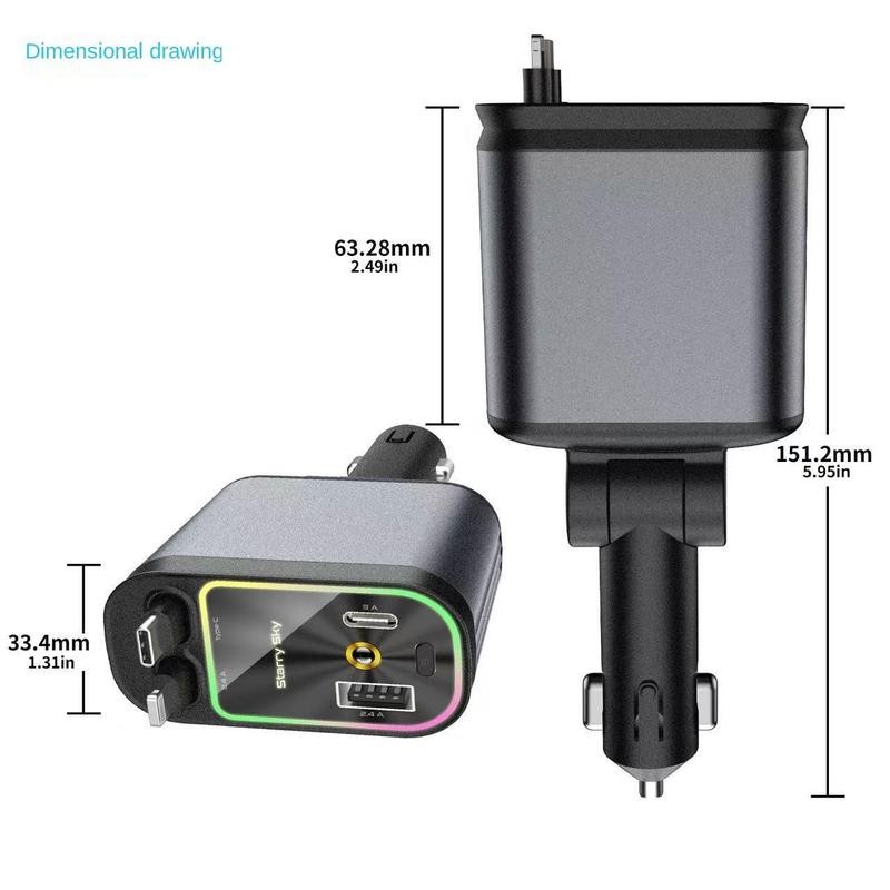 4 in 1 Adjustable Retractable Car Charger with USB Type