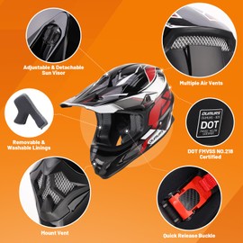 OUMURS DOT Adult ATV Dirt Bike Helmet with Goggles Gloves & Mask Adjustable Sun Visor Motorcycle Adults Helmet Off-Road Motocross Downhill Moped MX for Unisex-Adult-Victory Red, XL