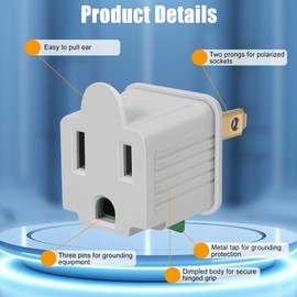 FiiMan 2 Prong to 3 Prong Outlet Plug Adapter, Three Prong to Two Prong Adapter Converters for Wall Outlets Plugs, Polarized Grounding Plug Adapter, ETL Listed, Light Grey (2)