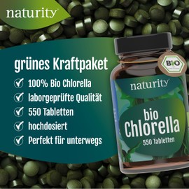 Chlorella Organic Pellets I 550 Chlorella Tablets, 100% Ground Chlorella Algae I With Natural Vitamin B12 I Ecologically Cultivated & Organic Certified I Vegan, No Additives & Residues | naturity