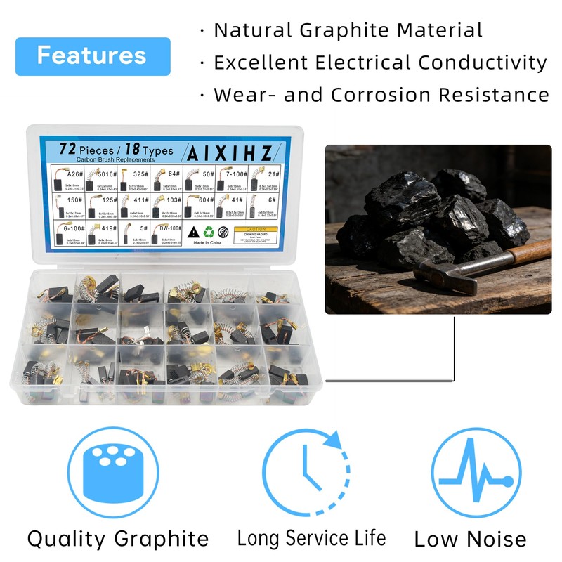 72PCS Carbon Brushes Set, 18 Sizes for Power Tools &