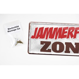 Jammerfrei Zone Sign – Funny Decorative Tin Sign – Funny Notice Sign Prohibition Sign – Decoration for Office Workplace Company Youth Room Children's Room – 28 x 12 cm