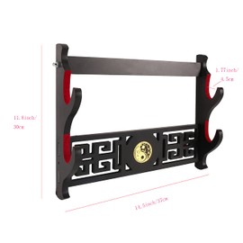 GUIIYLGG Sword Holder Katana Wall Mount - 2-Tier Tai Chi icon Velvet Padded Katana Holder Samurai Sword Display Rack Wand Lightsabe Wakizashi Sword Stand Display Hanger