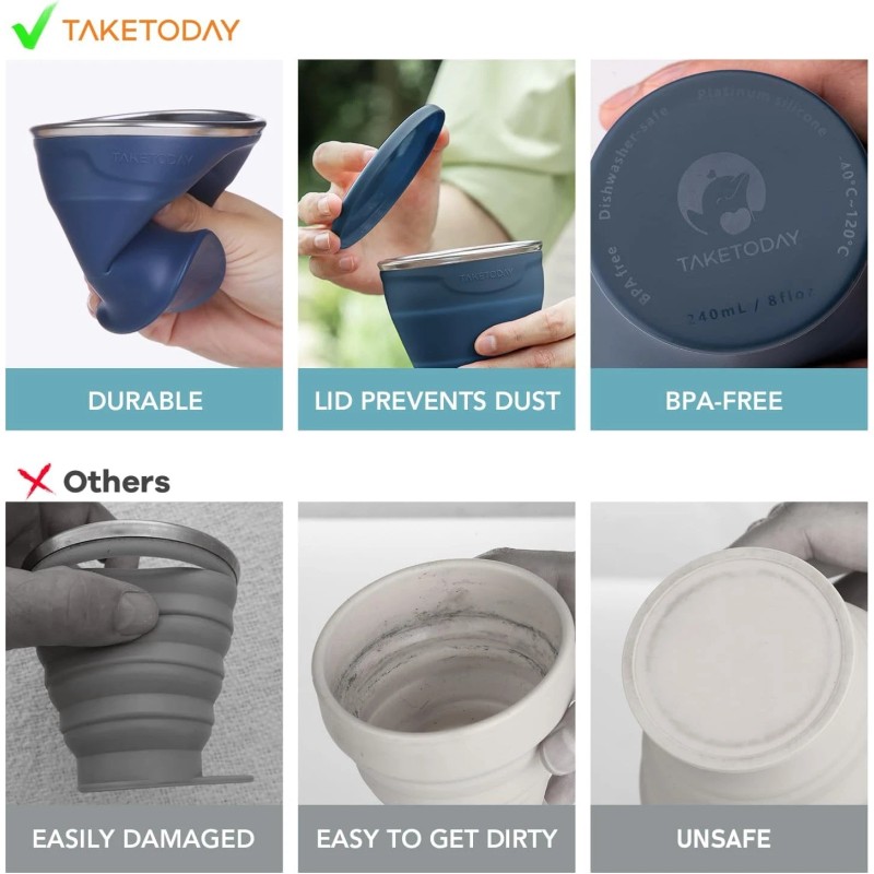 TakeToday 8oz Collapsible Silicone Travel Cup w/ Lid & Bag