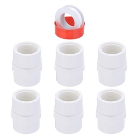 sourcing map 6 Pcs 3/4" PVC Female Adapter Pipe Fitting Fit for SCH40 Slip Coupling Female to Female Threaded Pipe Coupling Connector with Sealing Tape, Socket x NPT Female, White