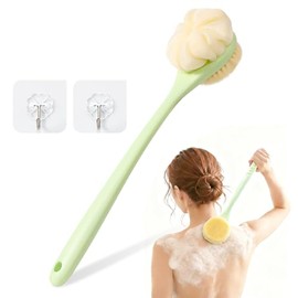 Cepillo Corporal 2 en 1, Cepillo de Baño para Cuerpo 15.7 Pulgadas, Cepillo Exfoliante Corporal, con Dos Ganchos, Un Diseño de Mango Largo, Un Agarre Cómodo con Un Diseño Antideslizante (Verde)