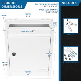 Barska Small Locking Wall Mount Drop Box – Secure Steel Mail & Key Drop Slot with 2 Keys, Mounting Hardware & Pre-Drilled Holes – for Mail, Ballots, Documents & More