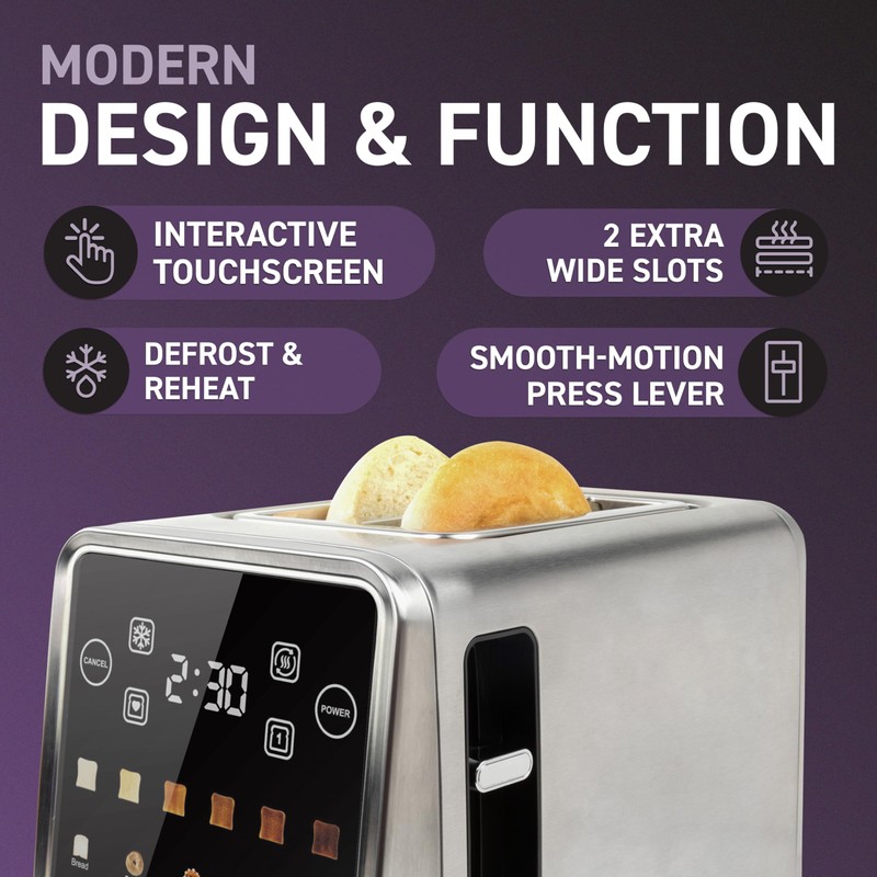 Inspirex Touch Screen Toaster - 2 Slice Extra-Wide Slots -
