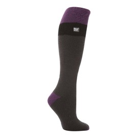 Heat Holders - Women's long thermal ski socks, 4-8 uk, 37-42 eu (Grey Purple stripe)