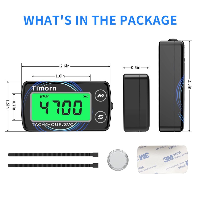 Small Engine Tachometer Hour Meter: Timorn Digital Inductive Waterproof Tiny