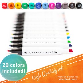 Crafts 4 All Fabric Markers for Clothes - Pack of 20 No Fade, Dual Tip Permanent Fabric Pens - No Bleed, Machine Washable Shoe Markers for Fabric Decorating - Laundry Marker, Erases Stains Easily