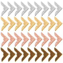 Bewudy 80 PCS Metal Book Corner Protector, Vintage Iron Guard Cover Book Scrapbooking Corner Protector, 4 Color Scrapbook Album Notebook Folder Corner Decorative Frame Angle Protector Covers