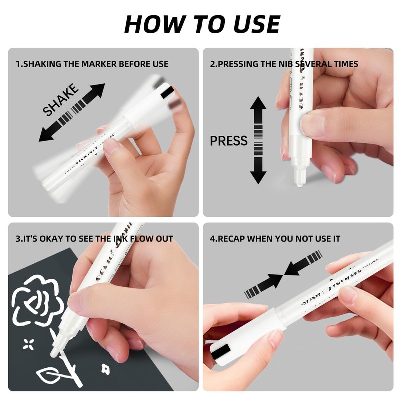 SFAIH Acrylic White Paint Pens - 8 Pack 2-3MM Medium