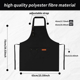 DASHUAIGE 2 Pack Kitchen Apron for Women, Adjustable Chef Bakers Apron with Pockets Unisex, Canvas Waterproof Apron for Home Kitchen, Restaurant, Coffee House (Black+Blue)