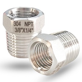 3/8" NPT Male to 1/4" NPT Female Hex Bushing Reducer, 304 Stainless Steel NPT Reducing Bushing Adapter Pipe Fitting, Heavy Duty Pipe Hex Bushing for Reducing Pipe (3/8” MNPT x 1/4” FNPT)