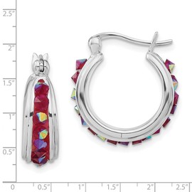 925 Sterling Silver Polished Pink Crystal Hoop Earrings 20x20mm Wide 7mm Thick-Hoop Earring for Women