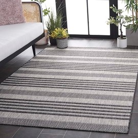 SAFAVIEH Beach House Collection Area Rug - 8' x 10', Grey & Charcoal, Indoor/Outdoor, Weather Resistant & Washable, Ideal for Patio, Backyard, Mudroom, Deck (BHS278F)