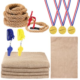 ShinyRelief 10 Pcs Potato Sack Race Bags Tug of War Rope Field Day Games Burlap Sack Family Reunion Games Outdoor Lawn Carnival Bean Bags for Field Day Bbqs Picnics Parties Birthday Party