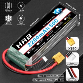 HRB 4S 2200mAh 50C XT60 Shorty Lipo Battery 14.8V RC Lipo Battery Compatible with RC Car RC Airplane RC Truck RC Boat (2packs)