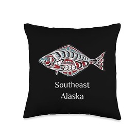 Southeast Alaska Native American Tribal Halibut Southeast Alaska Native Indian American Tribal Halibut Fish Throw Pillow, 16x16, Multicolor