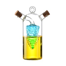 ELETON Grape Motif Oil and Vinegar Cruet Dispenser Bottle,Clear Borosilicate Glass 2 in 1 Olive Oil Vinegar Cruet with Cork Stoppers,Olive and Balsamic Vinegar Bottle