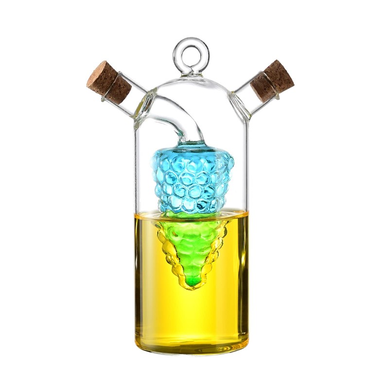 ELETON Grape Motif Oil and Vinegar Cruet Dispenser Bottle,Clear Borosilicate
