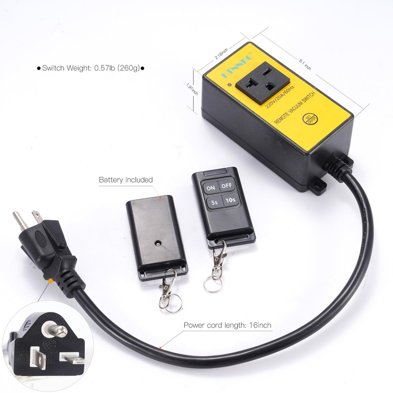 220V Automatic Remote Vacuum Switch, KTNNKG Wireless Outlet for High