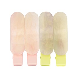 COZYISLE Oval Small Hair Clip,4PCS Bangs Traceless Clip, Acetic Acid Material,WithTransparent Storage Box, Suitable for Women and Girls (pink and green)