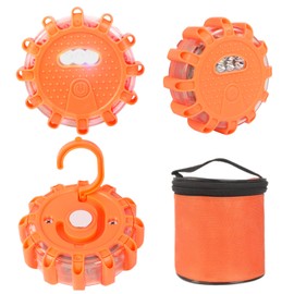 Yinaolan LED Road Emergency Safety Flashing Warning Lights - Roadside Safety Disc Flashing Warning Lighting with Magnetic Base & Hook for Vehicles Boat -9 Flash Mode Light (Batteries not Included)