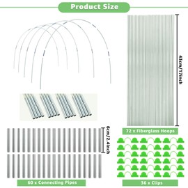 YAYODS 72 Pcs Garden Hoops for Raised Beds, 12 Sets of 8 Ft Long Greenhouse Hoops Grow Tunnel Rust-Free Fiberglass Support Hoops Frame for Netting, DIY Plant Support Garden Stakes for Row Cover