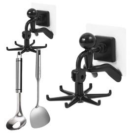 Hwtcjx Hook Rack for Kitchen Utensils, Pack of 2 360° Rotating Kitchen Hook Rack, No Drilling Kitchen Hooks, Kitchen Utensil Holder with 6 Hooks, for Kitchen Utensils, Wardrobe, Bathroom (Black)