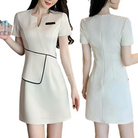 [BEAU LLASSANA] Women's Uniform Esthetician Salon Beauty Commuting Stylish Uniform Short Sleeve One-Piece Esthetician Nail Beauty Salon Dental Hygienist Medical Uniform, S