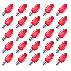 50 Pack Red C7 LED Christmas Light Bulbs, C7 Replacement Bulbs for Outdoor Indoor Christmas String Lights, E12 Candelabra Base, Waterproof Commercial Grade Holiday Bulbs for Decor Lighting