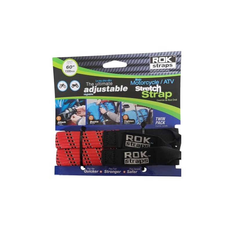 ROK Strap Adjustable Motorcycle Stretch 18"-60" 2-Pk - Red with