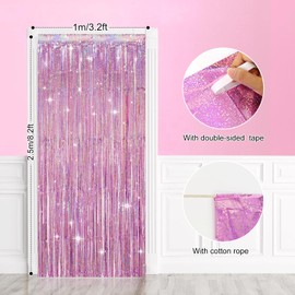 G2PLUS Glitter Tinsel Curtains Pink, Metallic Tinsel Curtains, Pack of 2 Glitter Tinsel Curtains for Party, Tinsel Decorative Curtains for Birthday, Theme Party, Christmas Decoration