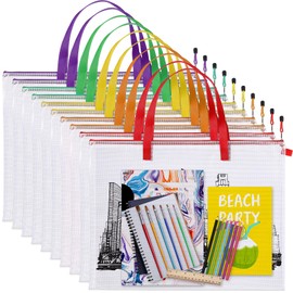Reginary 10 Pcs 19x25 Inch Art Portfolio Bag Bulk with Zipper and Handle Transparent White Bags for Artwork, Posters, Bulletin Boards, and Paintings. Perfect for Back to School, Art, Storage(Colorful)