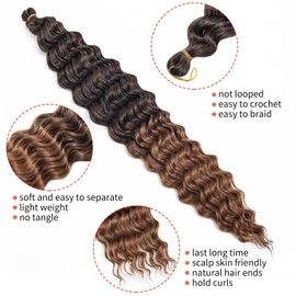 Curly Braiding Hair Ocean Wave Crochet Hair 22Inch Deep Curly Crochet Braids Wet and Wavy Braiding Hair Synthetic Crochet Hair for Black Women Human Hair (1B/30 22 Inch (Pack of 2)）