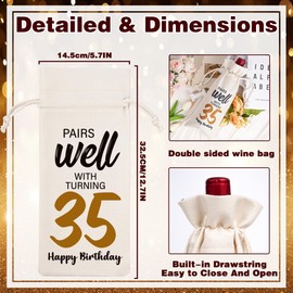 Funny Birthday Wine Bag Gifts - 35th Birthday Gift Ideas, Pairs Well with Celebrating 35 Drawstring Burlap Wine Bottle Bag for Women, Men, Friends, Colleagues, Neighbors, Loved Ones, Wife, Husband