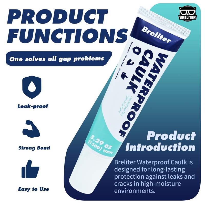 Breliter Waterproof Caulk - White, Hybrid Polymer Sealant for Bathtub,