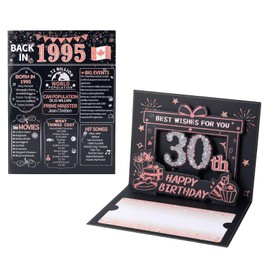 HOMANGA 30th Birthday Card, Back in 1995 Card with Envelope, 3D Pop Up 30th Bday Cards for Women, 30 Birthday Gifts for Mom, Wife, Sister, Rose Gold, 15x20cm