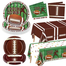 Football Party Decorations - Football Party Supplies Including 62Pcs Football Plates, Party Napkins, Football Tablecloth for Kids Fans Tailgate Gameday Football Birthday Party, Serve 20 Guests