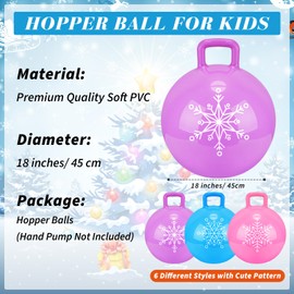 Sratte 6pcs 18 Inch Bouncy Hopper Ball with Handle Christmas Snowflake Bouncing Balls Blue Purple Pink Hopping Toys Inflatable Jumping Toy for Sport Boys Girls Gifts Winter Party Favors