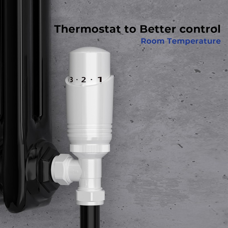 White Radiator Valve Angled - Vancoco Brass Modern TRV Thermostatic