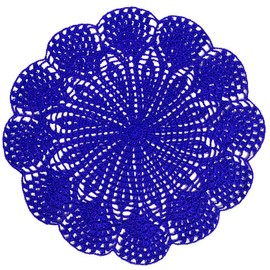BOMHCS Pack of 1 PC 13 in - 15 in Round Flower Lace Doilies Coasters Kitchen Tableware Handmade Crochet Placemats (Blue, Pack of 1 PC, 13 in to 15 in)