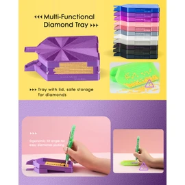 Silky Diamond Painting Tray with Lid, Diamond Painting Accessories, Diamond Art Tray with Prismatic Shine Lid, Diamond Art Accessories and Tools for 5D Diamond Painting Beads, Silky Violet