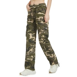 Cargo Pants Women Baggy Hiking Casual Cotton Military Tactical Army Combat Work Pants with 7 Pockets,Camo Green 2XL