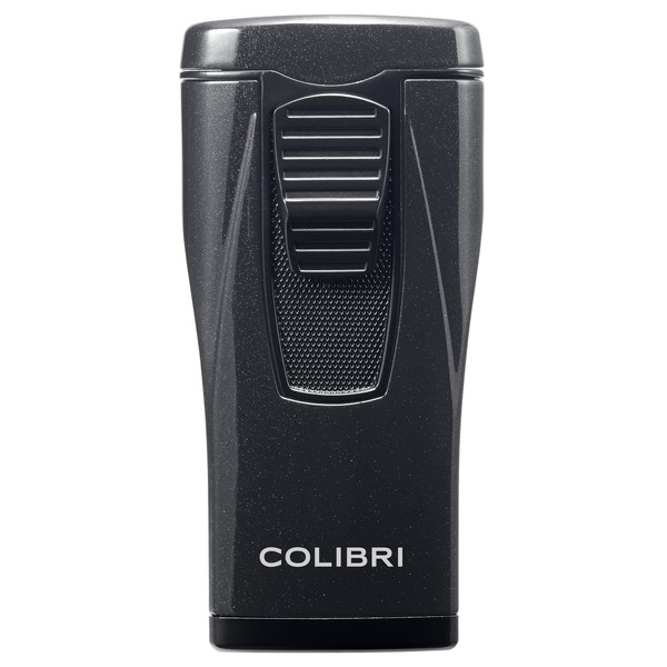 Colibri Monaco Triple Jet Flame Lighter - Windproof & Refillable, Cigar Enthusiast's Choice with Blue Fuel Window and Adjustable Flame (Metallic Black)