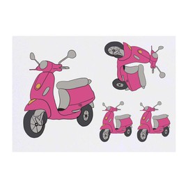 4 x 'Pink Scooter' Temporary Tattoos - Water Resistant, Skin-Safe, Non-Toxic Transfers, Mixed Sizes (TO00033317)