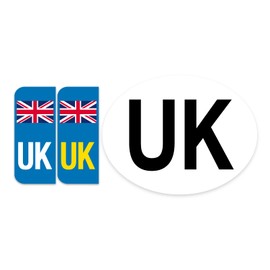 Road Legal UK United Kingdom Symbol Car REFLECTIVE Vinyl Sticker Number Plate Decal for European Roads after BREXIT | UK Number Plate flag + UK oval sticker