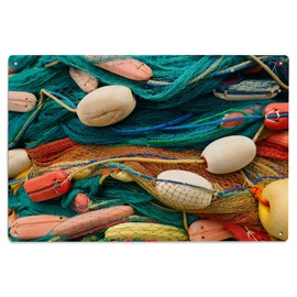 Lantern Press 6x9 Inch Wood Sign, Ready to Hang Wall Decor, Colorful Abstract Colorful Display of Fishing Nets and Buoys